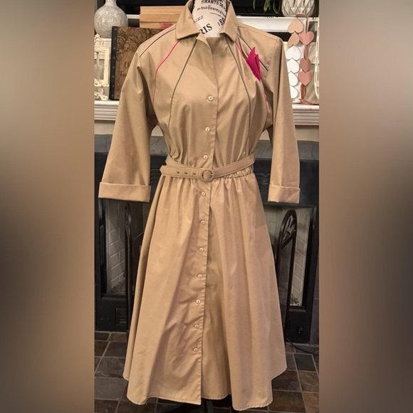 Willi of California Dresses & Skirts - Vintage Made in USA Camp or Stewardess Khaki Dress Midi Sz 10 Medium Belt Pleats